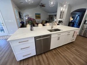 Kitchen Remodeling in Aldie, VA Jeff P. 8 Kitchen island with storage drawers, dishwasher and quartz countertop in Aldie, VA