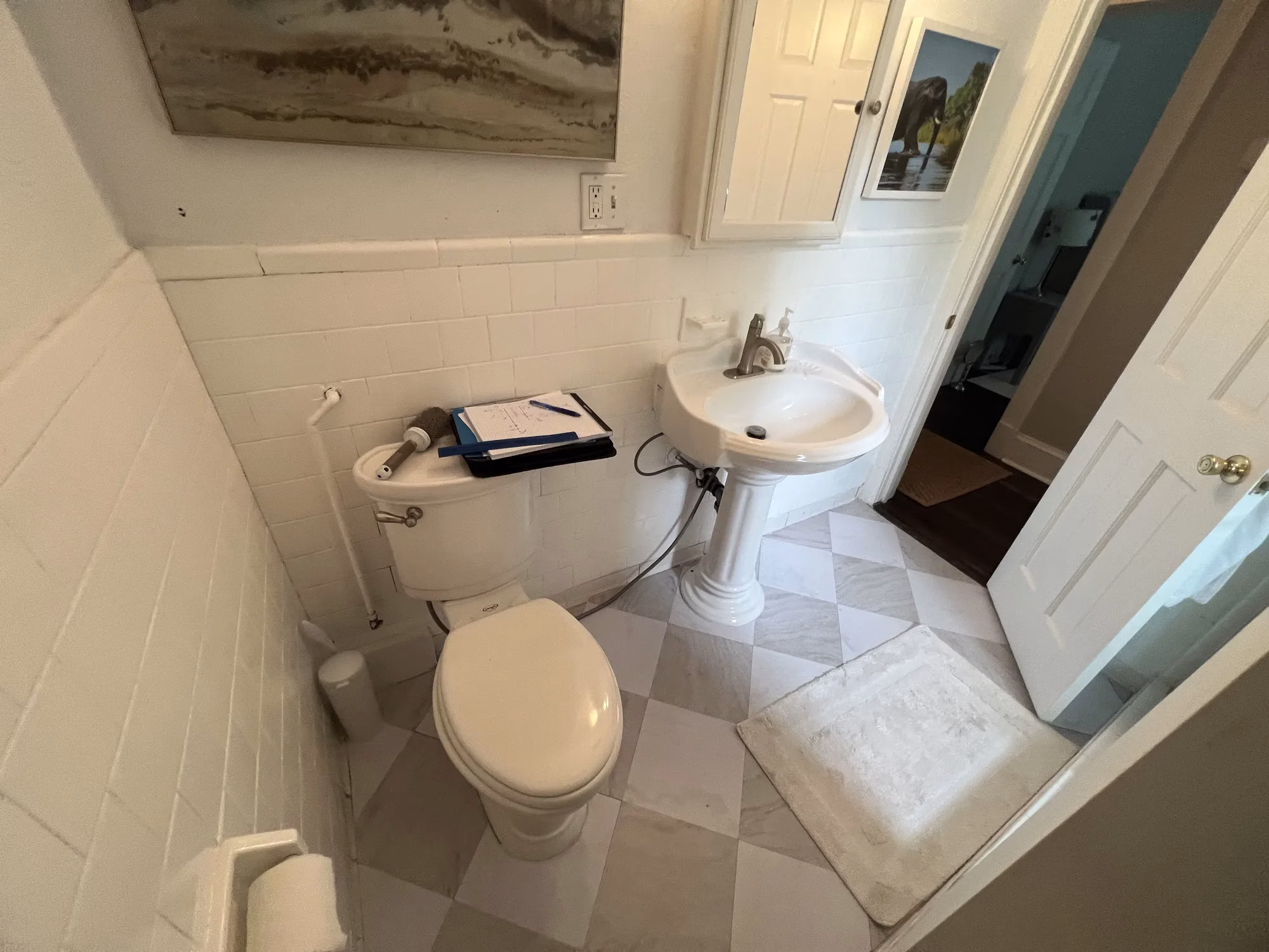 Navy and White Dual Bathroom Renovation in Washington, DC | Simone M. Project 1 Navy and White Dual Bathroom Renovation in Washington, DC | Simone M. Project — before