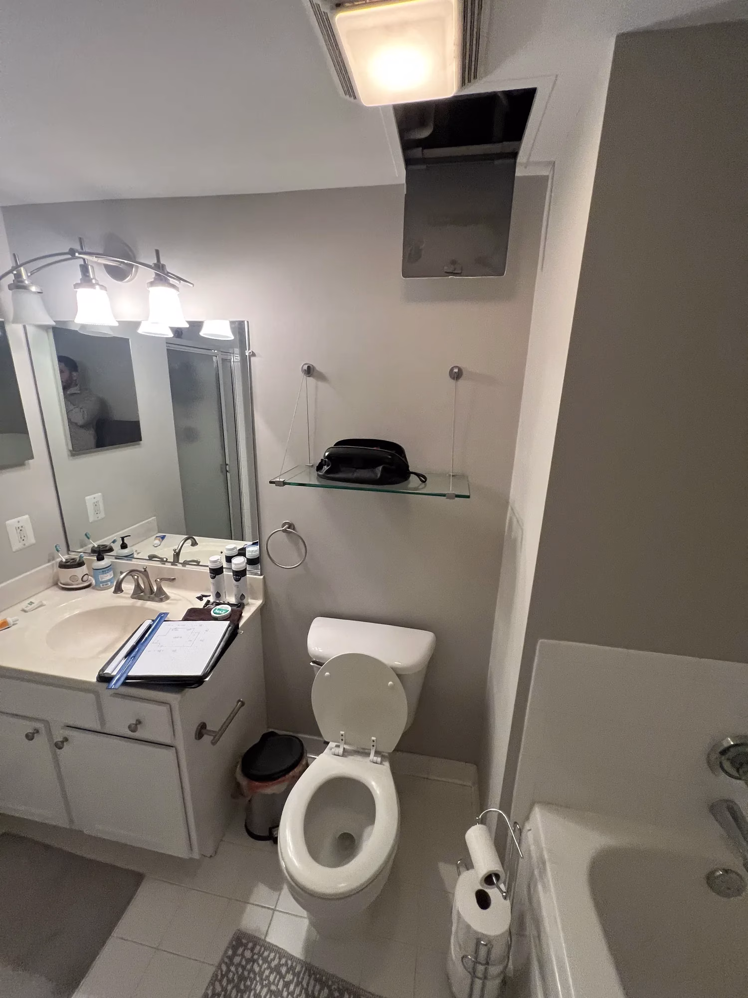 Black Cabinetry and Hexagon Tile Bathroom Remodeling in Arlington, VA | Steve M. Project 1 Black Cabinetry and Hexagon Tile Bathroom Remodeling in Arlington, VA | Steve M. Project — before
