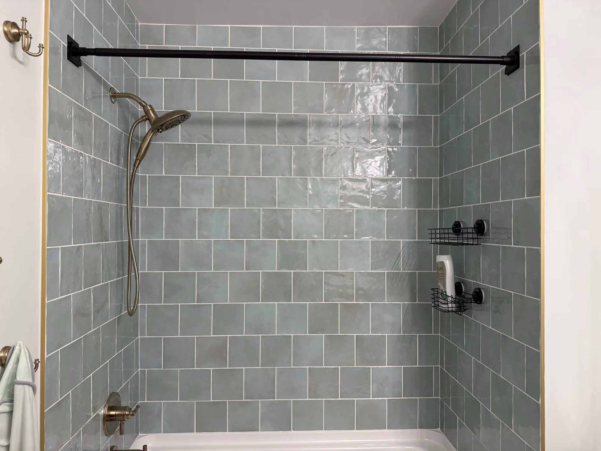 Modern Small Bathroom Remodeling with Green Tile in Arlington, VA | Pooja A. Project — after
